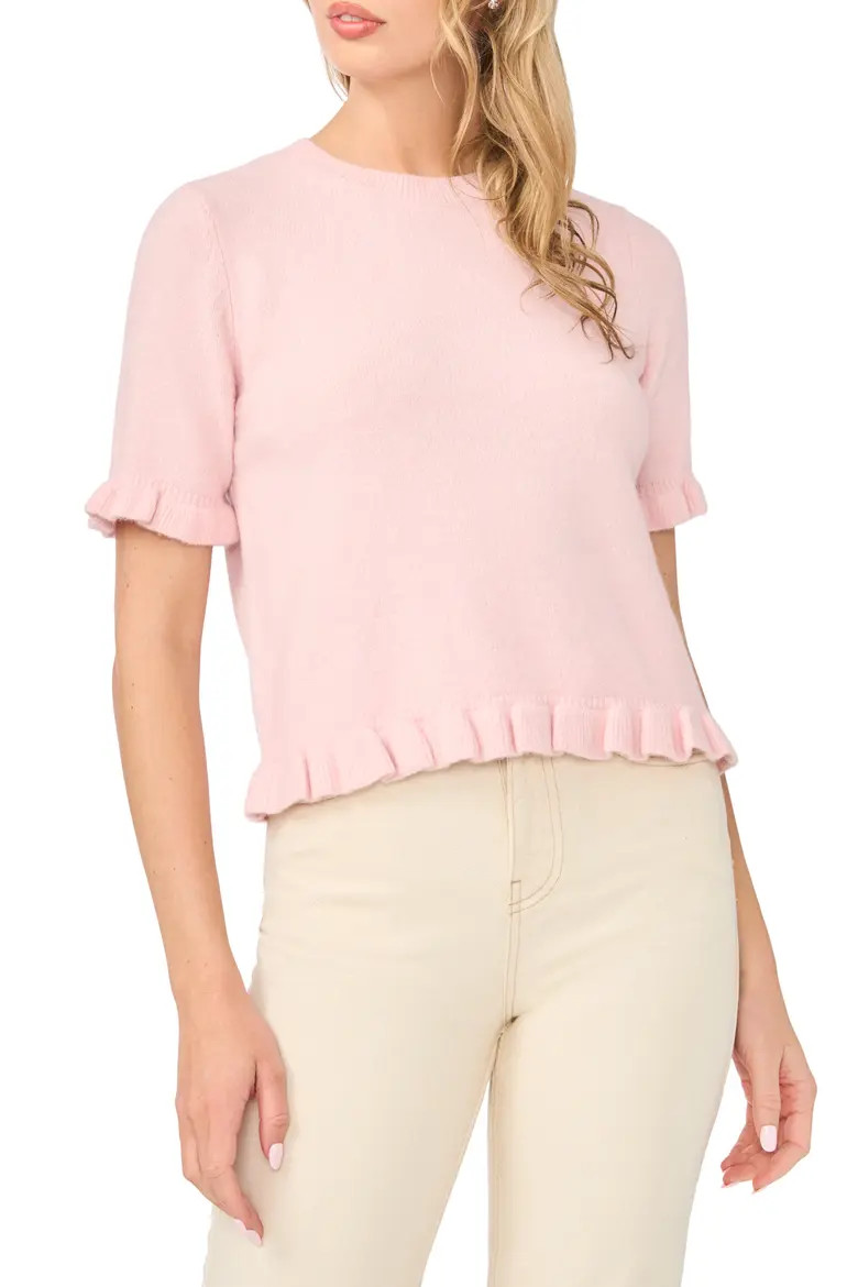 Ruffle Trim Short Sleeve Sweater (Women) | Nordstrom | Nordstrom
