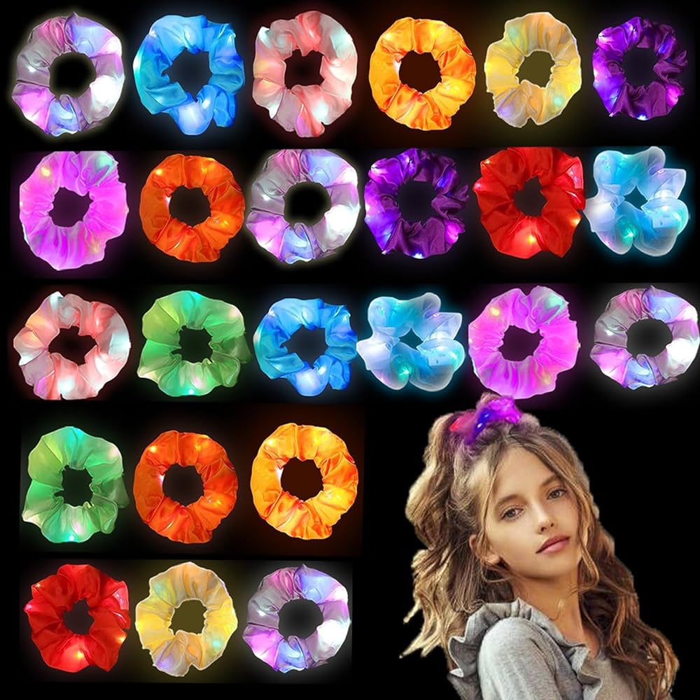 24 Pcs Light Up Scrunchies,LED Scrunchie Hair Bands for Girls 8-12, Neon Elastic Glow in the Dark... | Amazon (US)