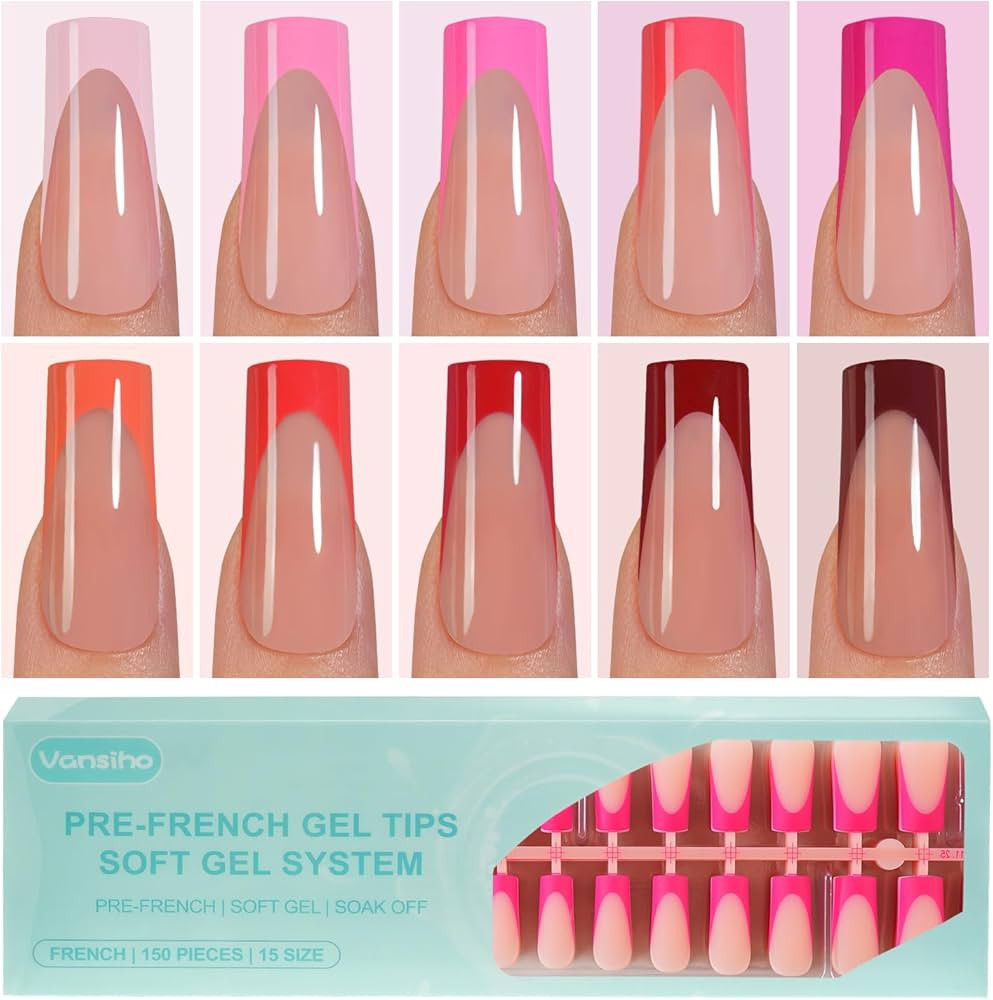 300Pcs French Gel Nail Tips, Vansiho Long Square Nail Tips, Pink Pre-French Tips Press on Nails, ... | Amazon (US)