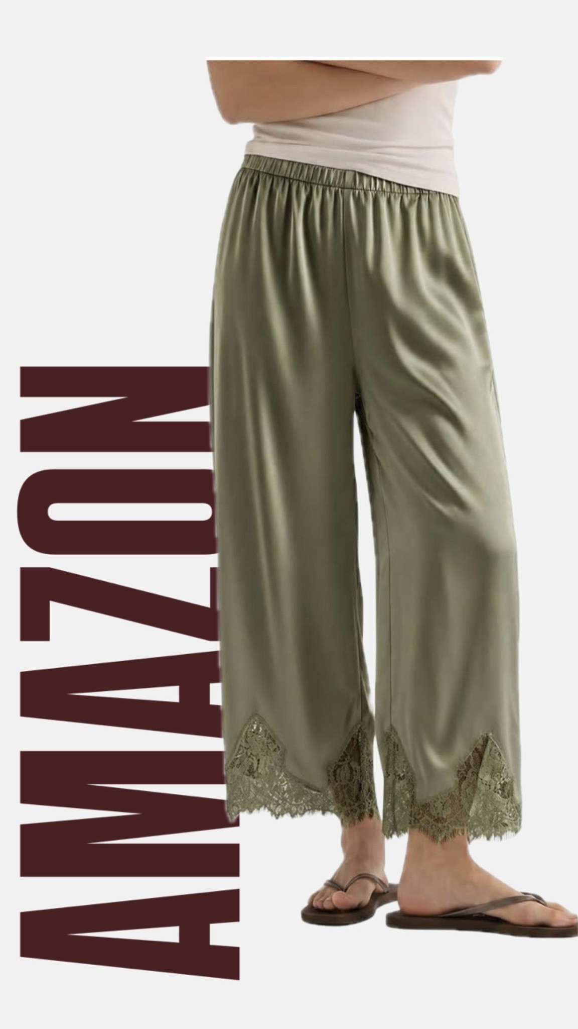 Viral Satin pants with lace trim