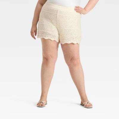 Women's High-Rise Crochet-Style Pull-On Shorts - A New Day™ Cream 3X | Target