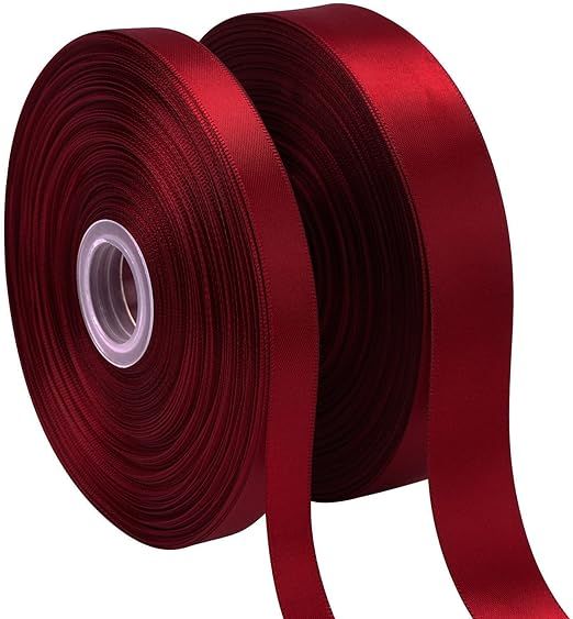 Swedin 2 Rolls (1”×50 Yards, 1/2”×50 Yards) Burgundy/Maroon Satin Ribbon for Gift Wrapping,... | Amazon (US)