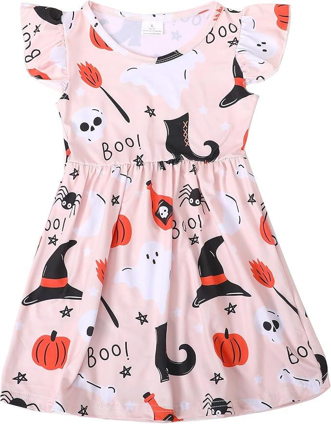 Halloween Thanksgiving Toddler Girls Dress Pumpkin Spider Ghost Print Dresses Short Sleeve 2-8Y | Amazon (US)