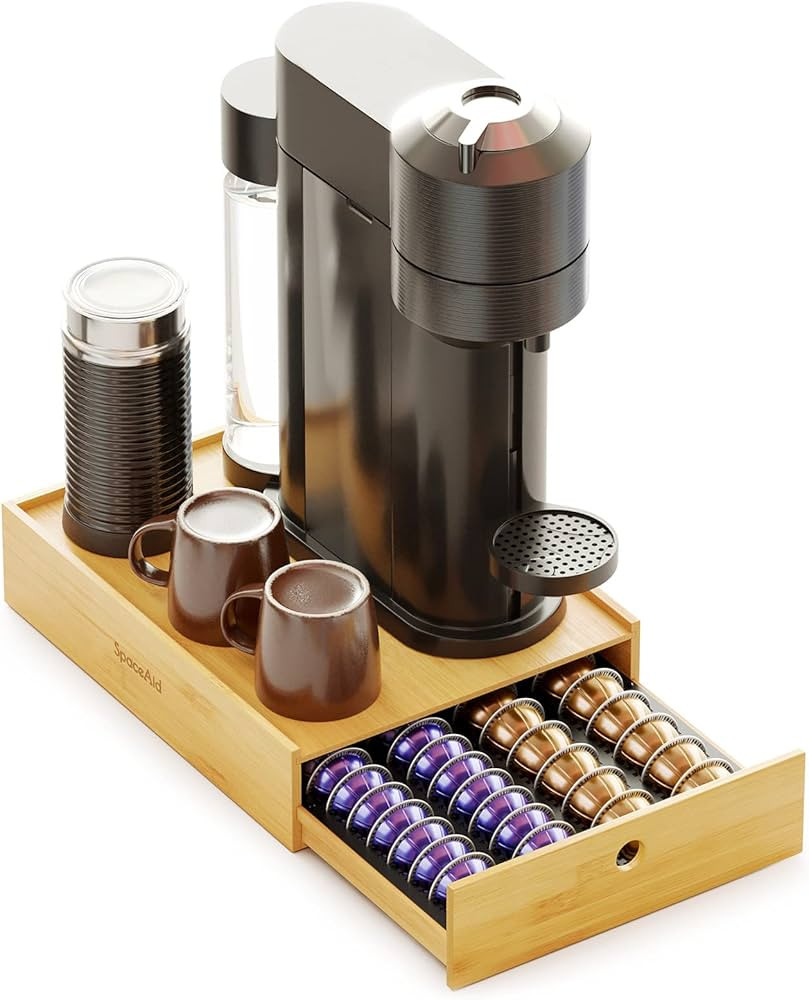 SpaceAid Bamboo Coffee Pod Holder Storage Drawer for Nespresso Vertuo Capsule, Holder Organizer D... | Amazon (US)