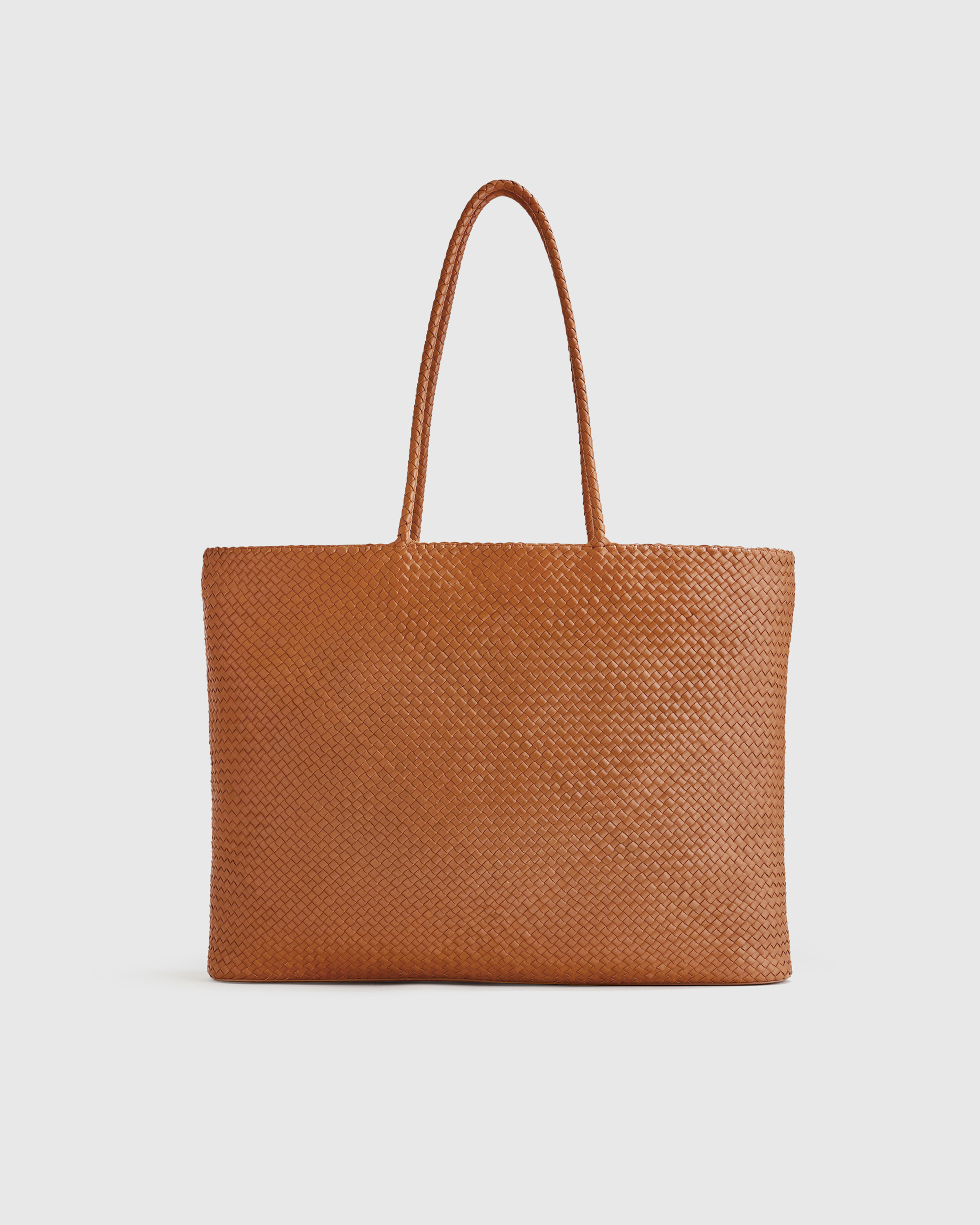 Quince | Women's Italian Leather Handwoven Tote in Cognac | Quince