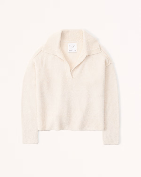 Women's Boucle Notch-Neck Sweater Polo | Women's Tops | Abercrombie.com | Abercrombie & Fitch (US)