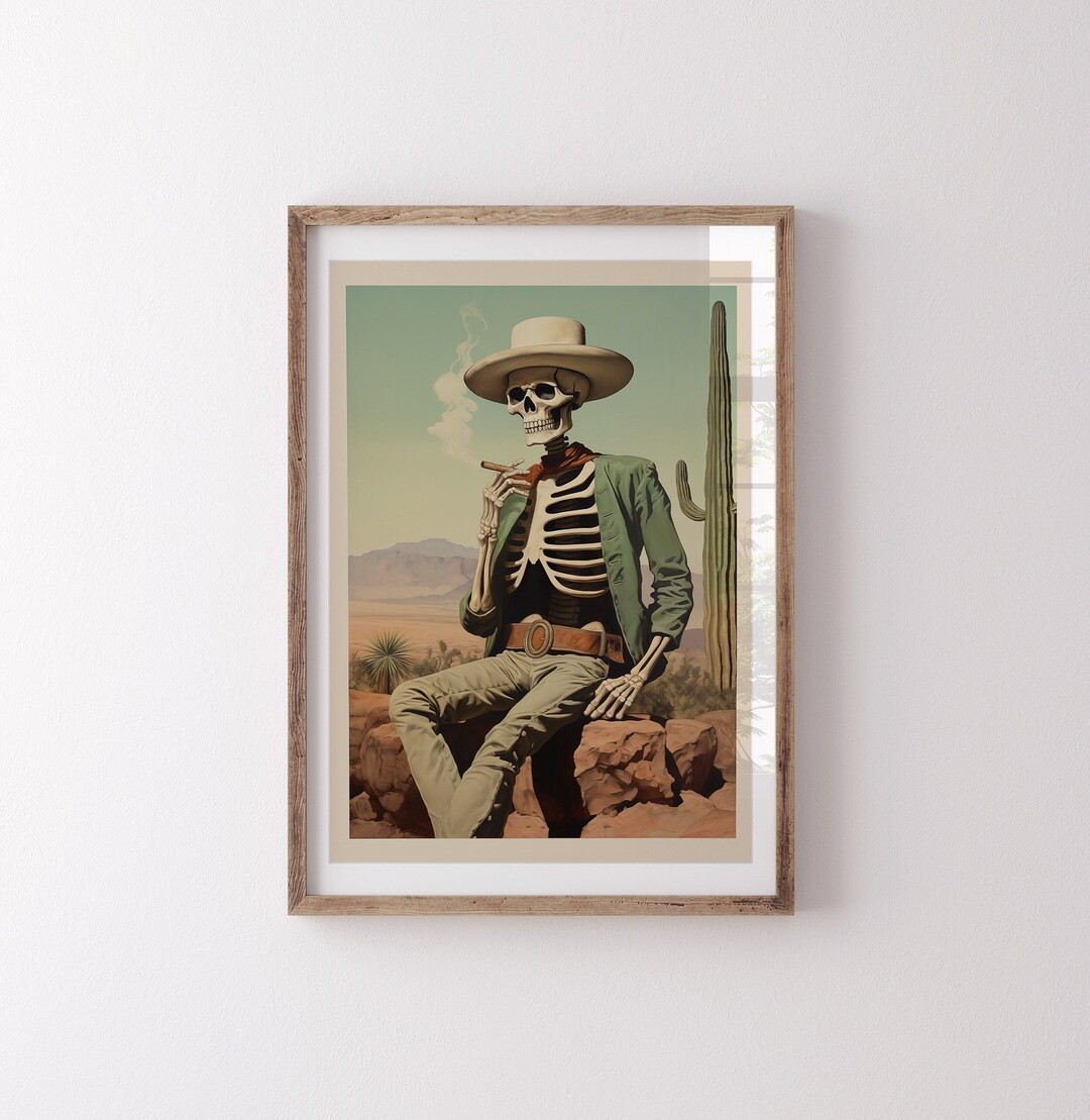 Cigar Trails / Retro Skeleton Cowboy Art, Western Wall Art, Cowboy Retro Art, Road Trip Gift, Ecl... | Etsy (US)