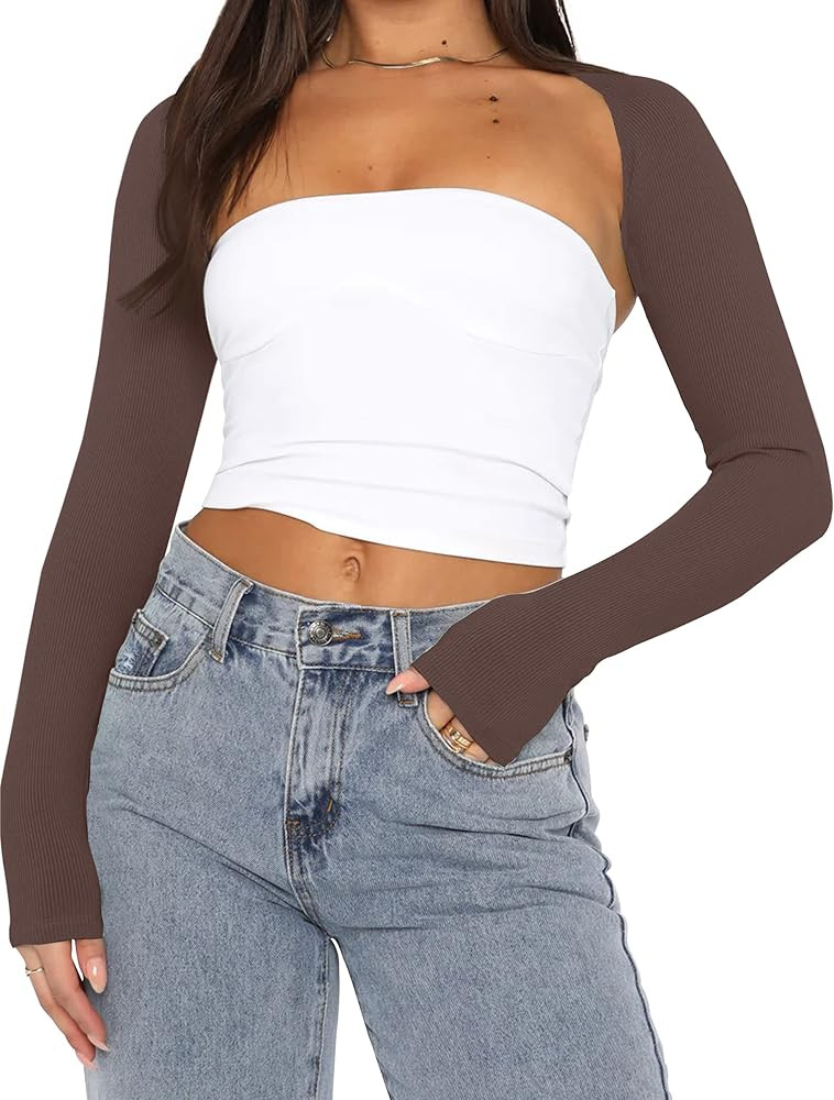 MISSACTIVER Women's Long Sleeve Ribbed Knit Bolero Shrug Crop Top Sexy Backless Open Front Croppe... | Amazon (US)