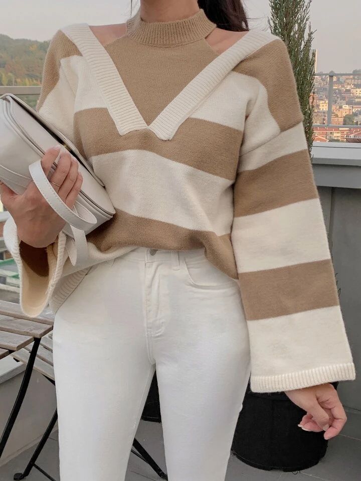 DAZY Colorblock Drop Shoulder 2 In 1 Sweater | SHEIN