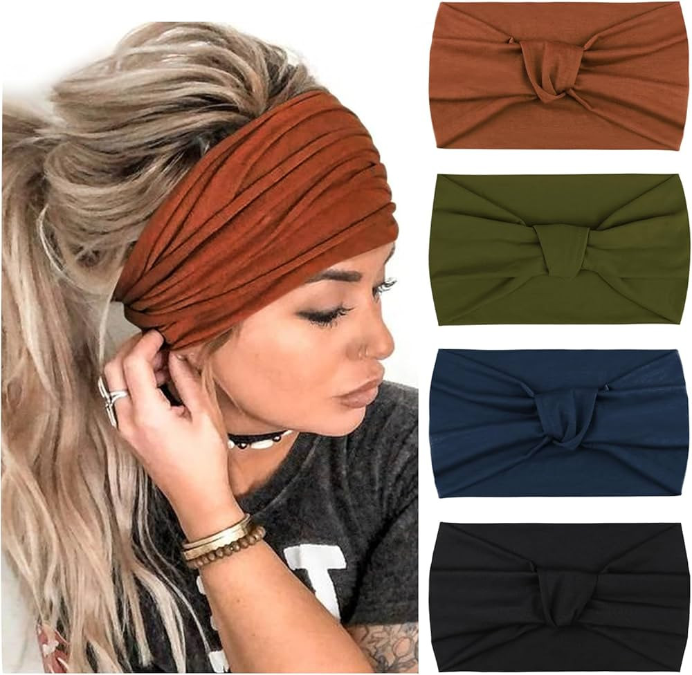 DRESHOW 4 Pack Turban Headbands for Women Wide Vintage Head Wraps Knotted Cute Hair Band Accessor... | Amazon (US)