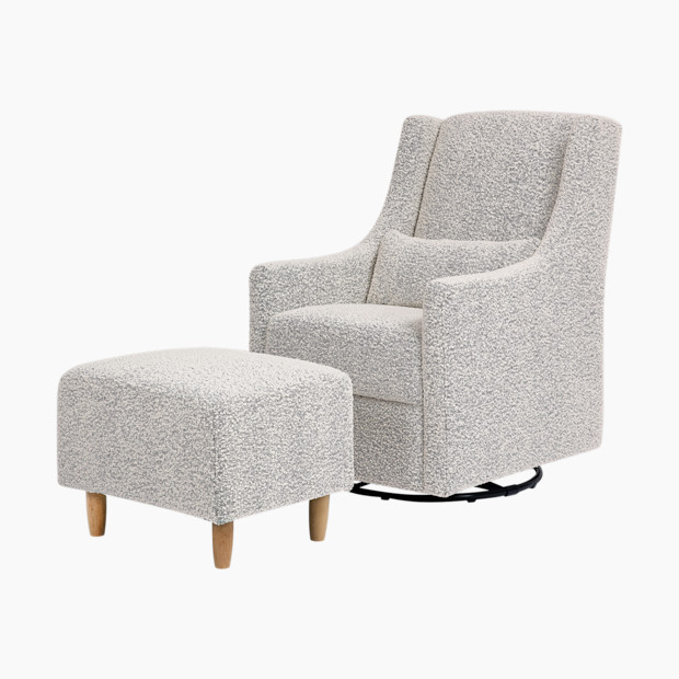 babyletto Toco Swivel Glider and Stationary Ottoman in Black/White Boucle Size 32.8"" x 25.5"" x 39" | Babylist