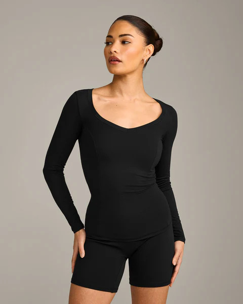 Mellow™ Motion Wide V-Neck Long Sleeve Top 
 Black | Oner Active (UK / US)