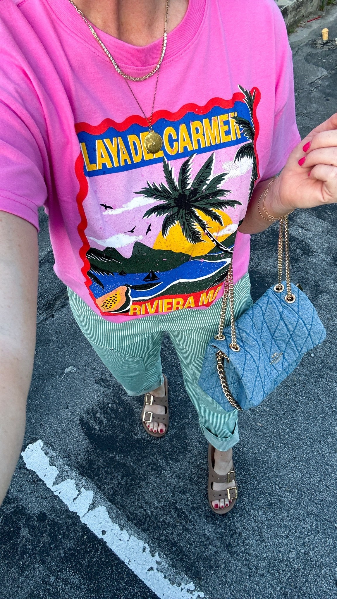 Outfit of the day, ootd, Walmart outfit, graphic tee, green stripe jeans, denim coach bag

#LTKmomlife #LTKootd