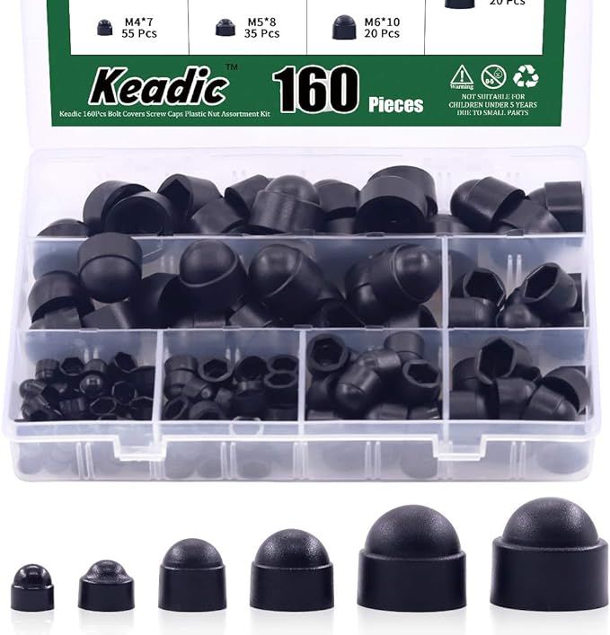 Keadic 161Pcs Bolt Covers Screw Caps Plastic Nut Assortment Kit with Storage Box, M4 M5 M6 M8 M10... | Amazon (US)