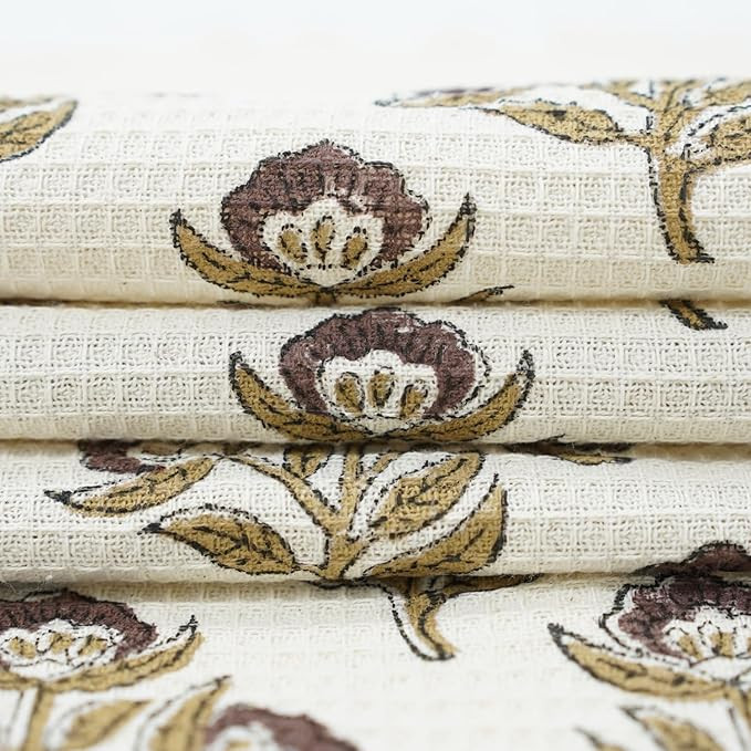 17X32 Inch Waffle Weave Hand Towels Set of 2 Chocolate Brown Floral Block Print Premium Absorbent... | Amazon (US)