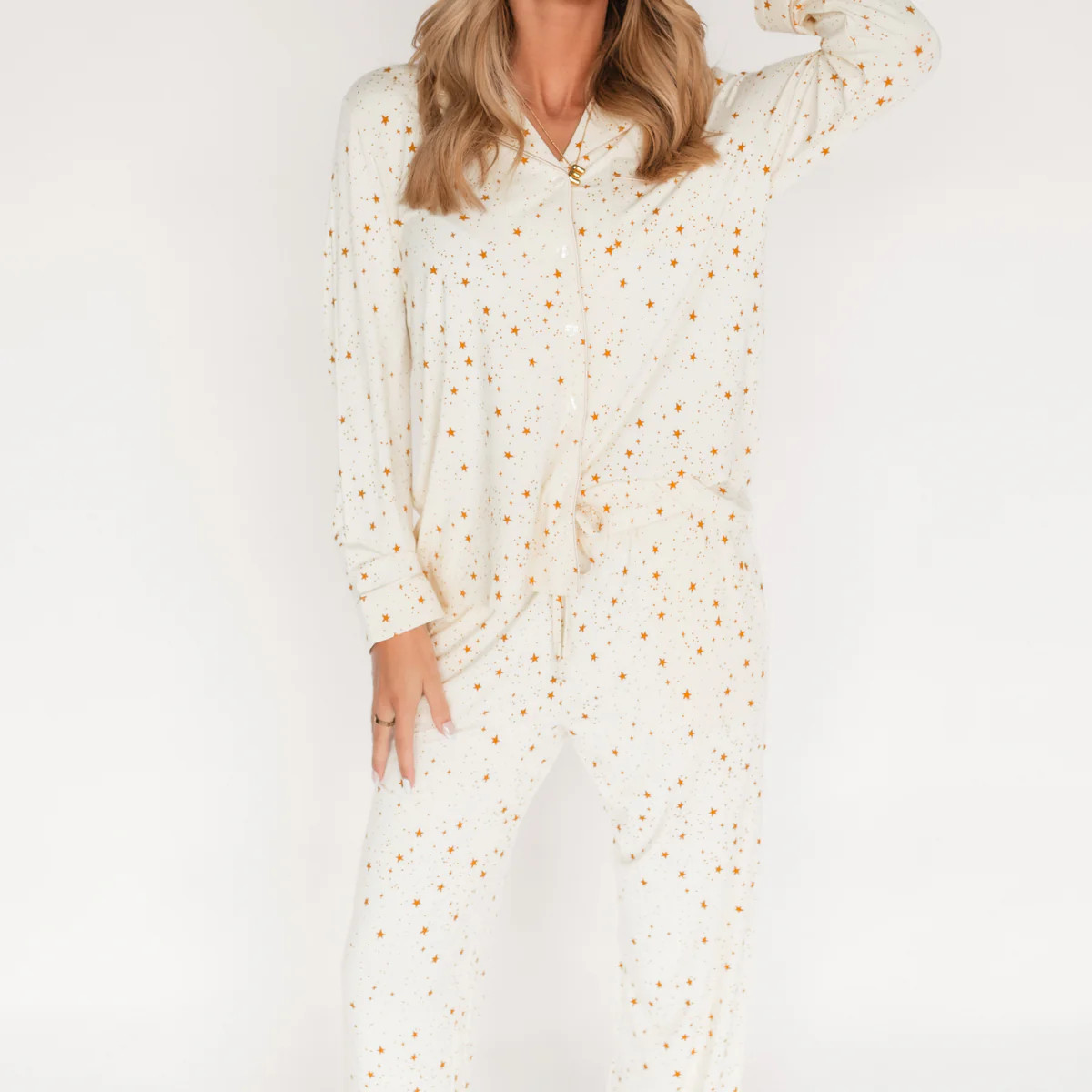 Women's Button Up Set In Stars | Silks Design