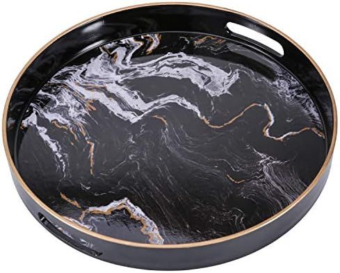 Zosenley Round Decorative Tray, Marbling Plastic Tray with Handles, Modern Vanity Tray and Servin... | Amazon (US)