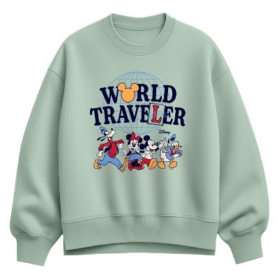 Women's Disney World Traveler Oversized Fleece Crew Sweatshirt - Seafoam - Medium | Target