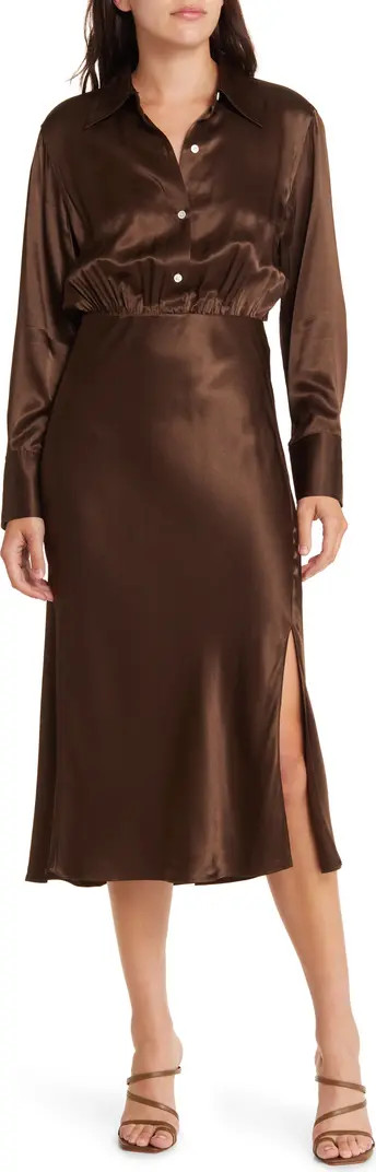 Kathleen Long Sleeve Satin Shirtdress | Nordstrom