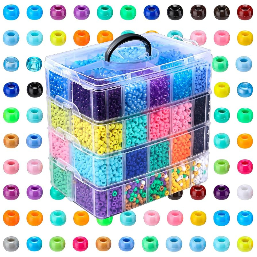 Baderke 16000 Pcs Pony Beads Bulk with Clear Box Plastic Beads 40 Colors Multicolored Rainbow Bea... | Amazon (US)