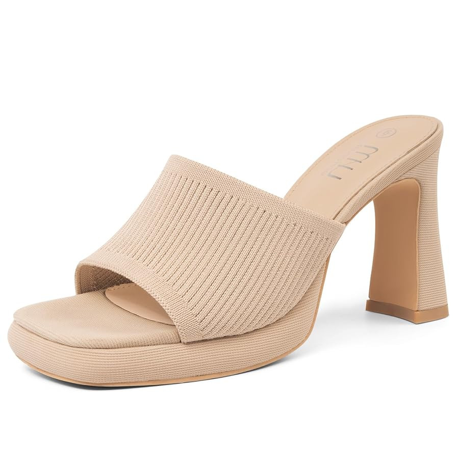 MUSSHOE High Platform Sandals for Women Square Toe Chunky Heel Block Heeled Sandals Slip On Open ... | Amazon (US)