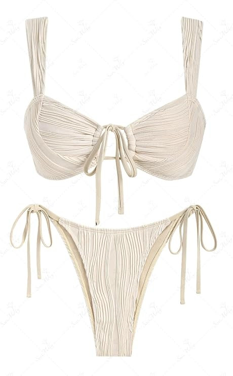 seamoly Swim Suits for Women 2025 Ribbed Tie Front Cutout Cheeky Bikini Sets Open Back Sexy Side ... | Amazon (US)