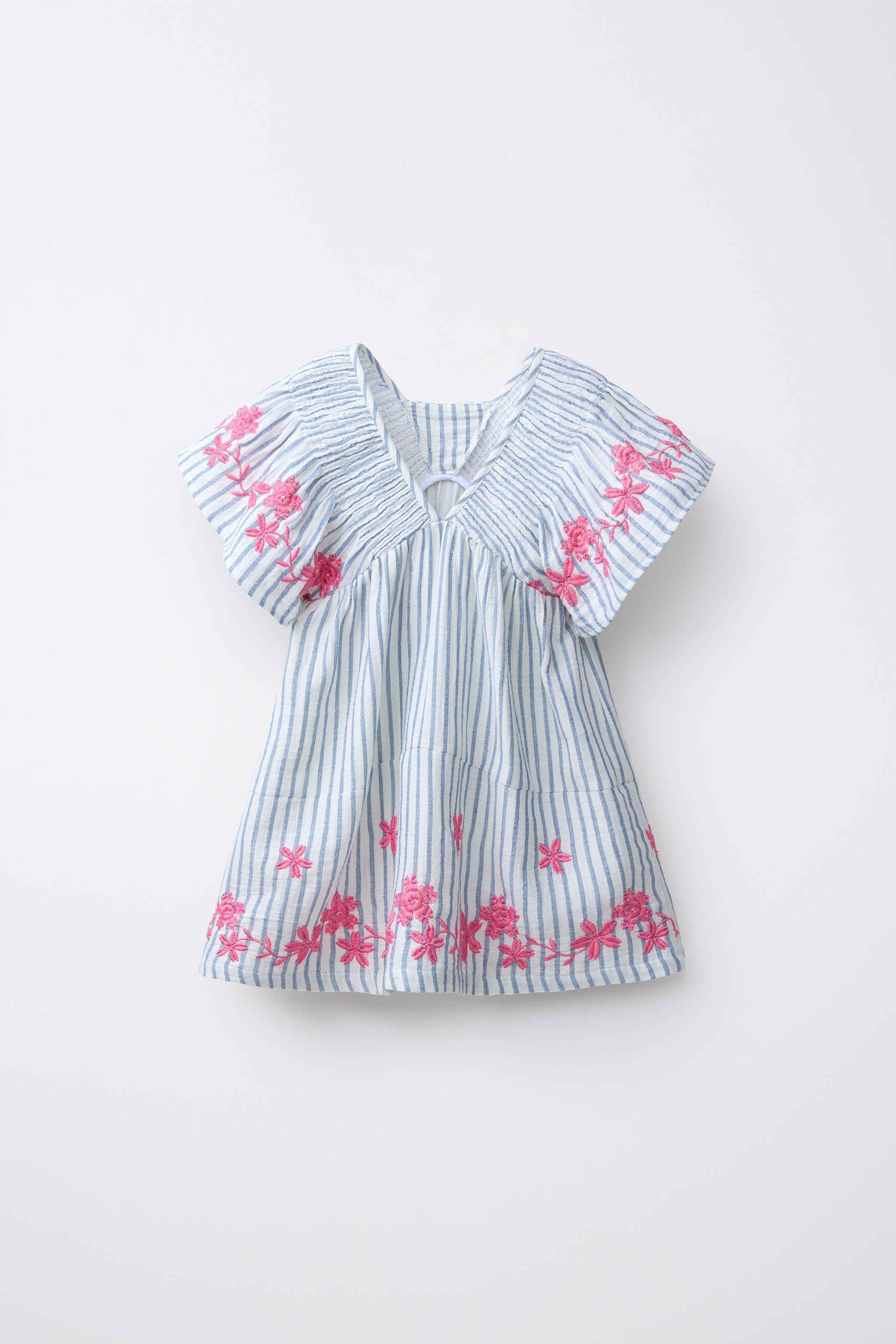 EMBROIDERED FLORAL STRIPED DRESS | Zara US