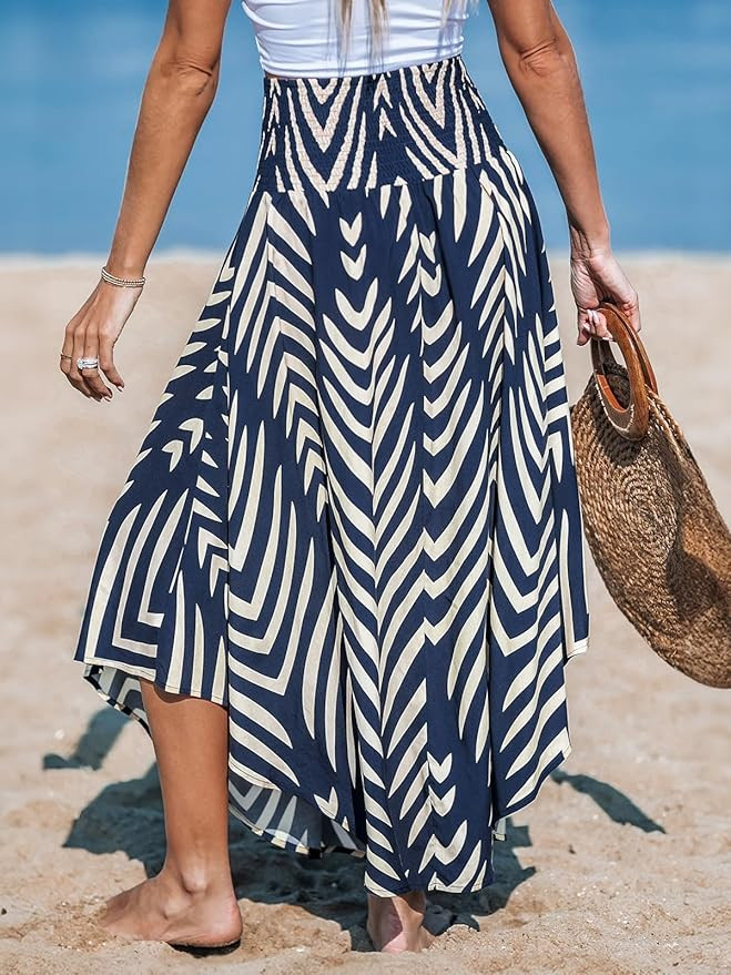 CUPSHE Skirts Abstract Smocked Midi Skirt High Waist Coverup Casual Vacation | Amazon (US)