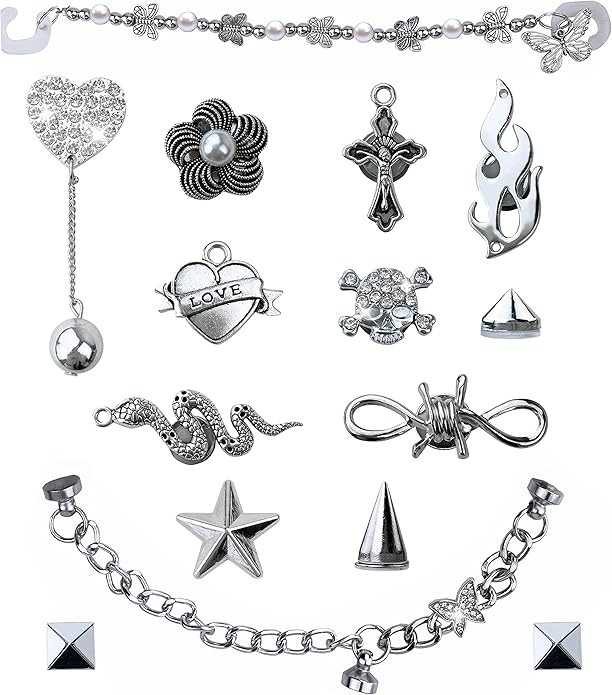 LINGWUERBA Bling Charms For Shoe With Chains,Spikes, Cool Gothic Emo Y2k pack,Party Accessories f... | Amazon (US)
