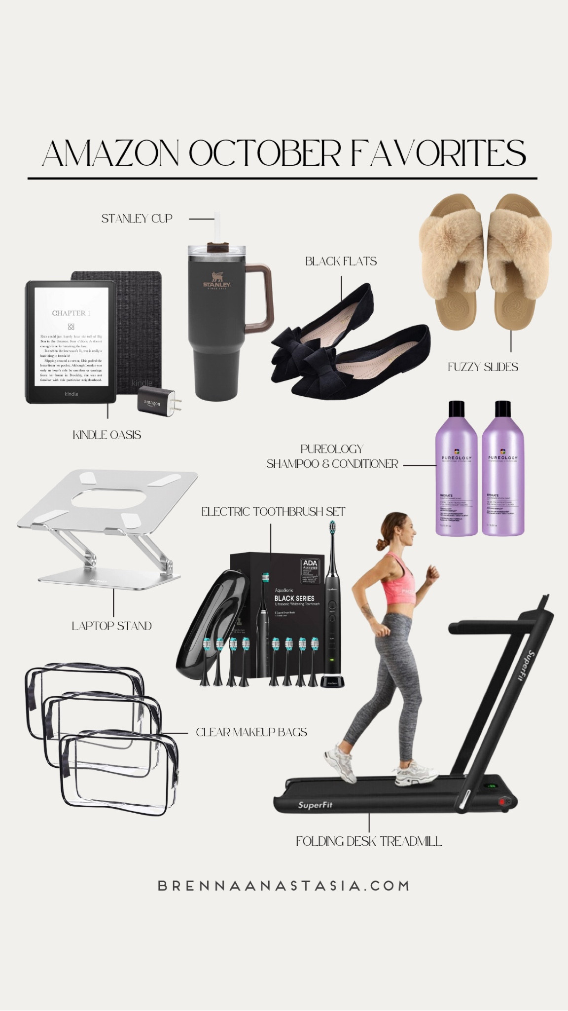 Amazon October Favorites 🤍 Kindle Oasis, Stanley Cup, Pureology Shampoo and Conditioner, Clear Makeup Bags, Laptop stand, Home treadmill, Desk treadmill, Cozy Slippers, black flats, Electric toothbrush 

#LTKSeasonal #LTKhome #LTKunder100