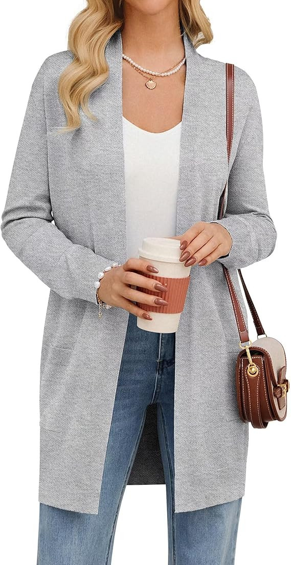 GRACE KARIN Women's Long Cardigan Sweater Open Front Classic Knitted Lightweight Sweater with Poc... | Amazon (US)