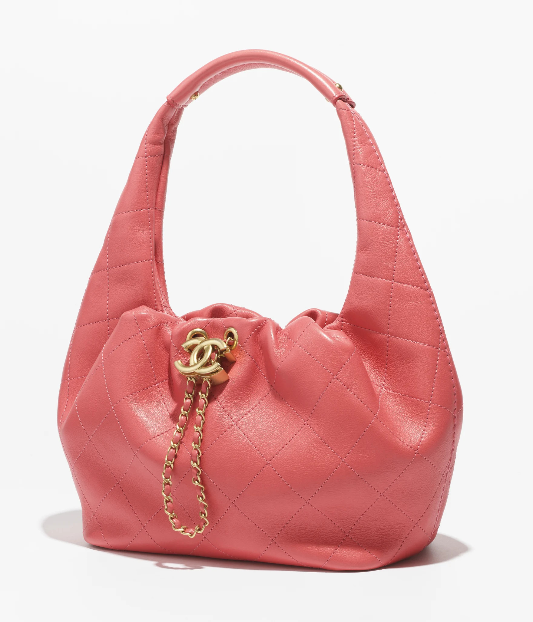 Hobo handbag, Calfskin & gold-tone metal, coral — Fashion | CHANEL | Chanel, Inc. (US)