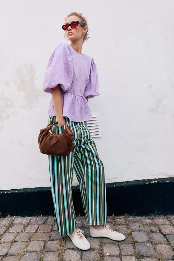 BLOUSE À RAYURES MANCHES BOUFFANTES ET NŒUD | Zara FR