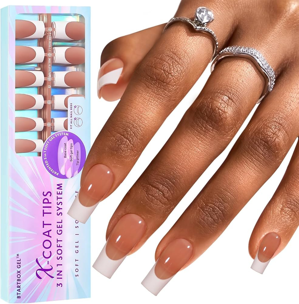 btartboxnails XCOATTIPS French Tip Nails, 150pcs Long Square Brown French Tip Press on Nails, Fre... | Amazon (US)