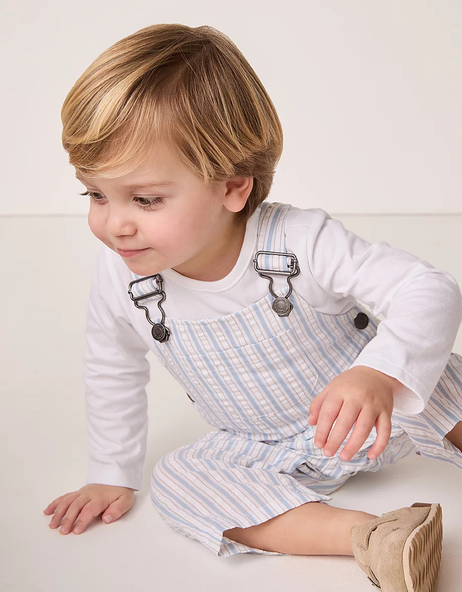Organic Cotton Seersucker Dungarees & Top Set (0–18mths) | The White Company UK & ROW