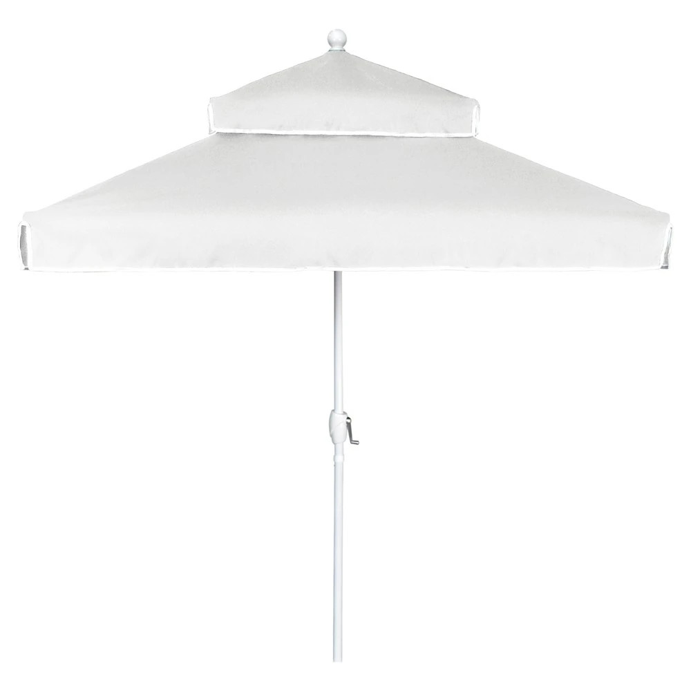 Diana Modern White Sunbrella Aluminum Square Double Tier Patio Umbrella | Kathy Kuo Home