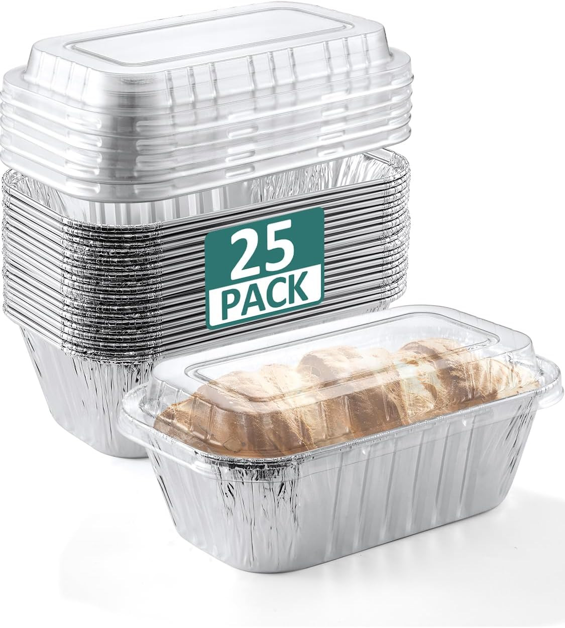 25 Pack 6x3.5x2 Disposable Aluminum Loaf Pans with Lids - 1 Lb Mini Loaf Pans, Small Aluminum Tin Foil Baking Pan, Food Containers for Baking, Cakes, Bread, Meat, Loaves | Amazon (US)