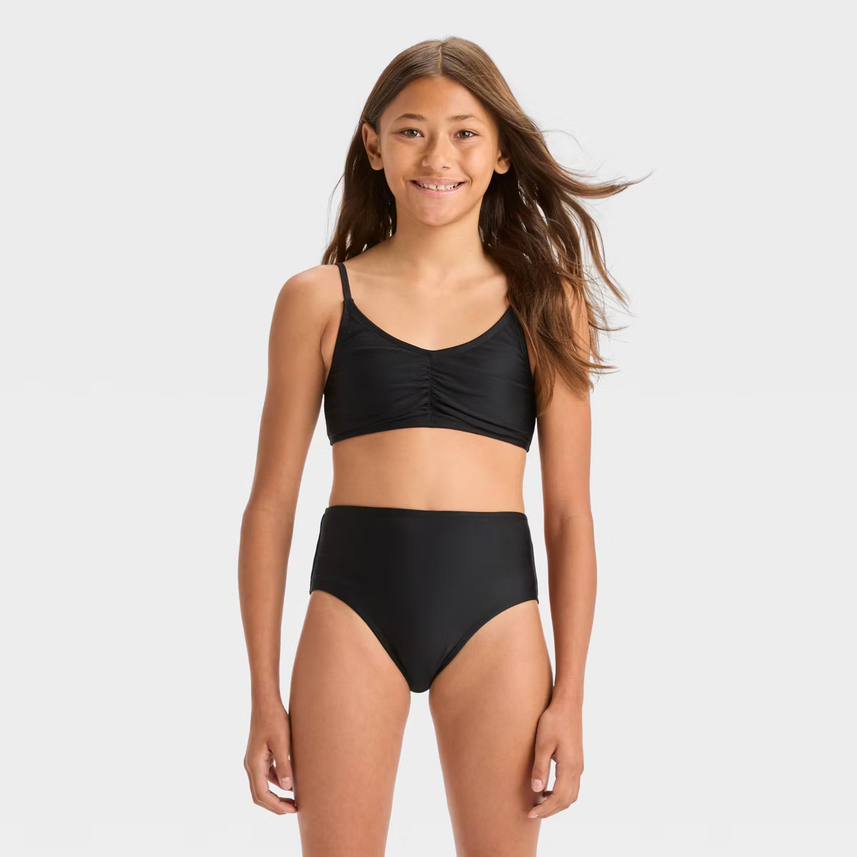 Girls' 'Sun Seeker Ditsy' Solid Bikini Swim Top - art class™ Black | Target