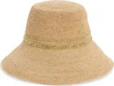 rag & bone Jade Packable Raffia Bucket Hat in Tan Embroiderd at Nordstrom, Size Medium | Nordstrom