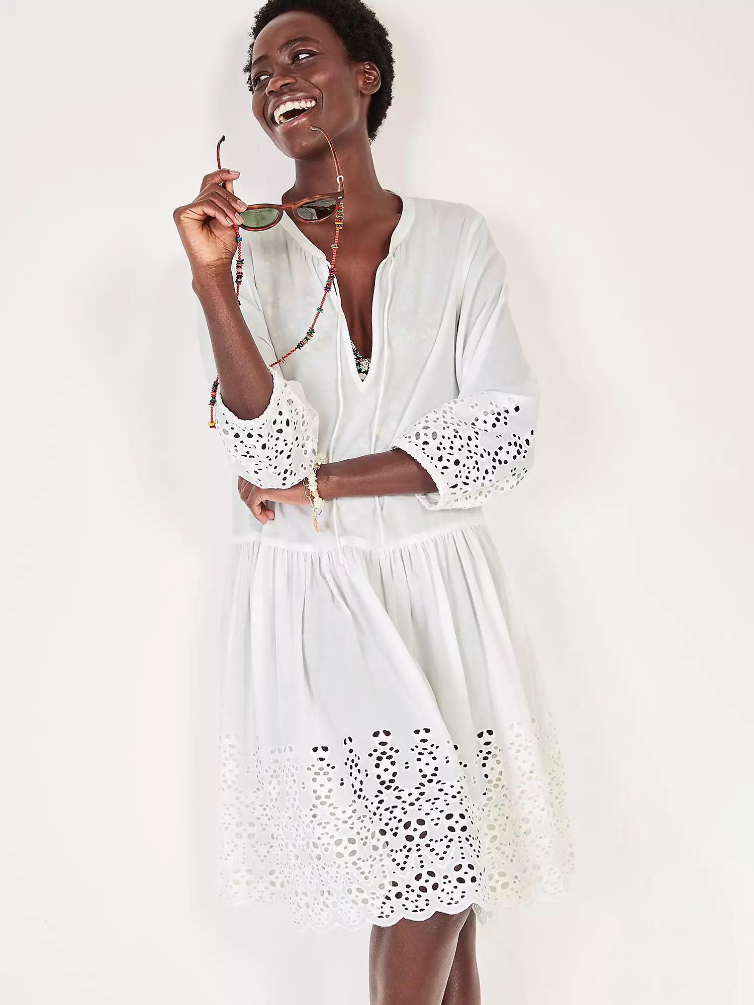 hush Cate Cotton Broderie Dress, White | John Lewis (UK)