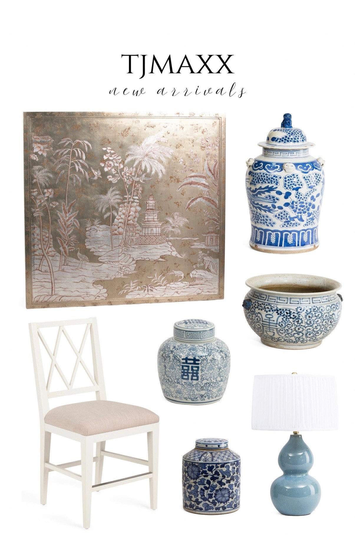 More new arrivals from tjmaxx and Marshalls! Chelsea house art and counter stool temple and ginger jars blue and white decor #tjmaxx