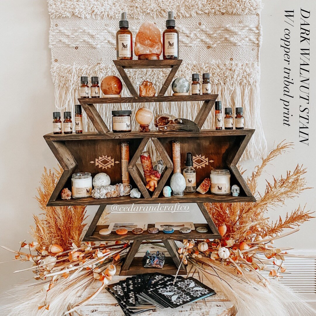 Triangle Shelf, Boho, Bohemian Wall Hanging, Essential Oil Shelf, Crystal Shelf, Witch Decor, Flo... | Etsy (US)