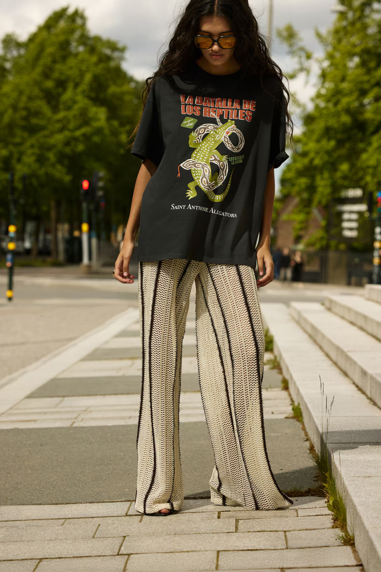 Shimmering hole-knit trousers | H&M (UK, MY, IN, SG, PH, TW, HK)