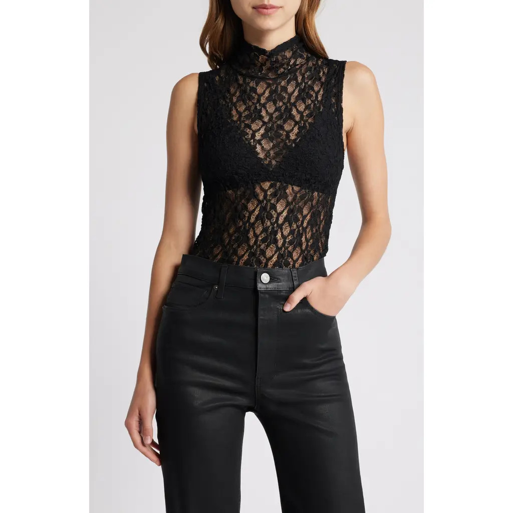 FRAME Mock Neck Sleeveless Lace Top in Black at Nordstrom Rack, Size Medium | Nordstrom Rack