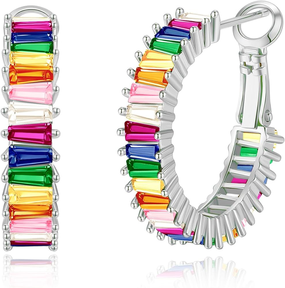 Trendy CZ Gold Hoop Earrings for Women, Lightweight Chunky Silver Earrings for Girls 14K Real Gol... | Amazon (US)