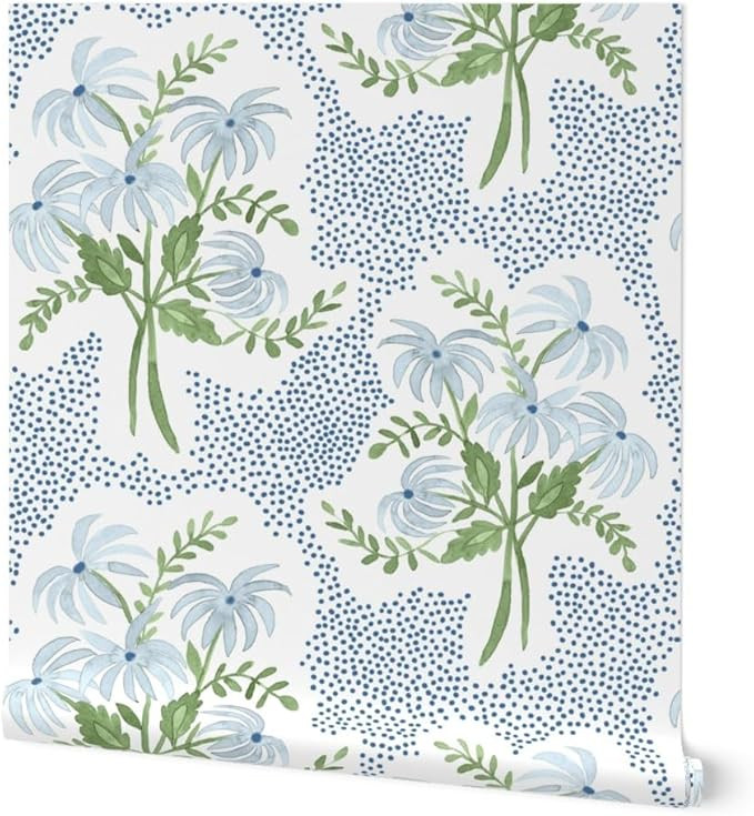 Spoonflower Removable Wallpaper Swatch - Preppy Blue Floral Pastel Botanical Spring Garden Cottag... | Amazon (US)