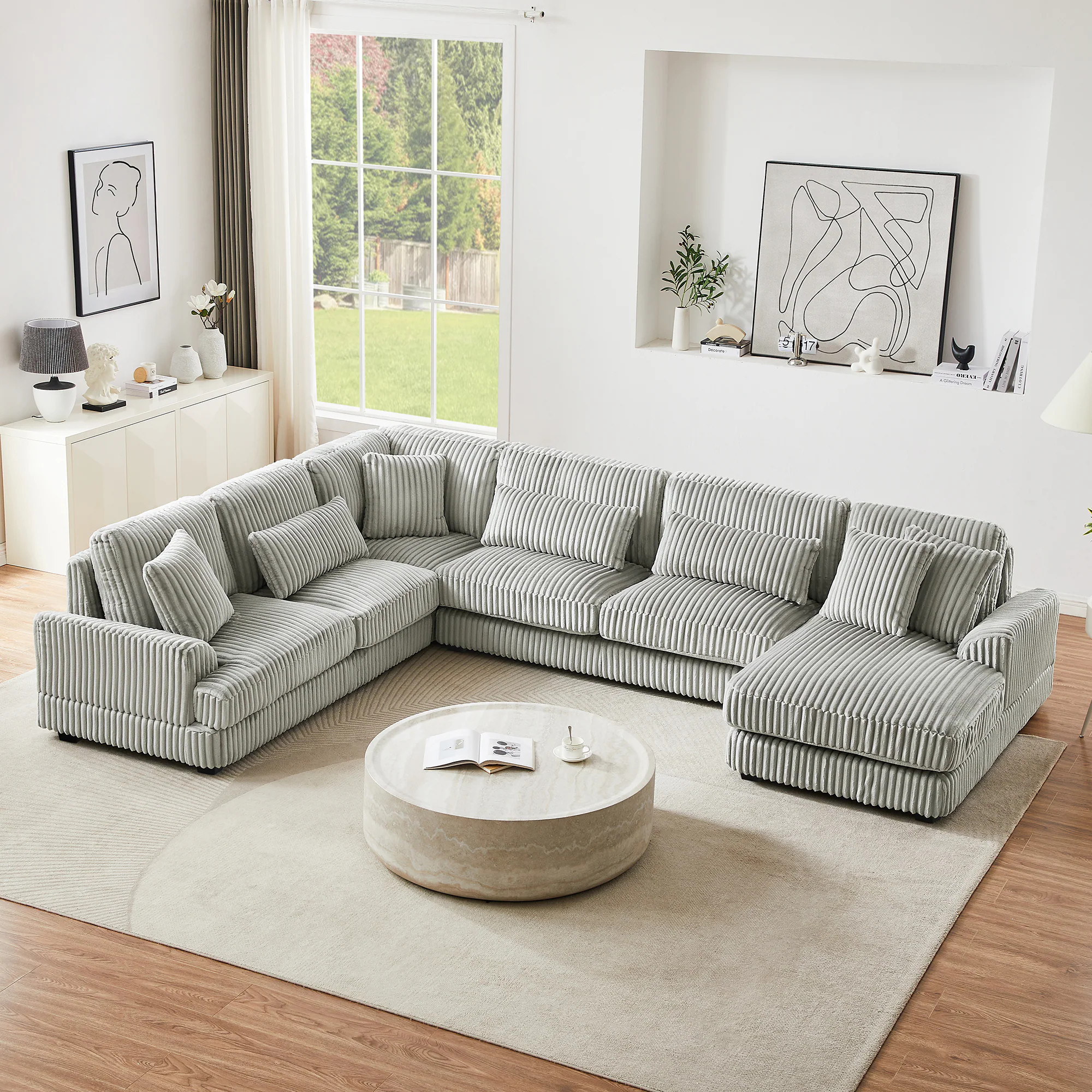 ModernLuxe Assembly Required 129inch Oversized Sectional Sofa Ushaped Sofa Couch Modern Sofa Upholstered in Soft Corduroy with a Chaise Lounge for | Lowe's