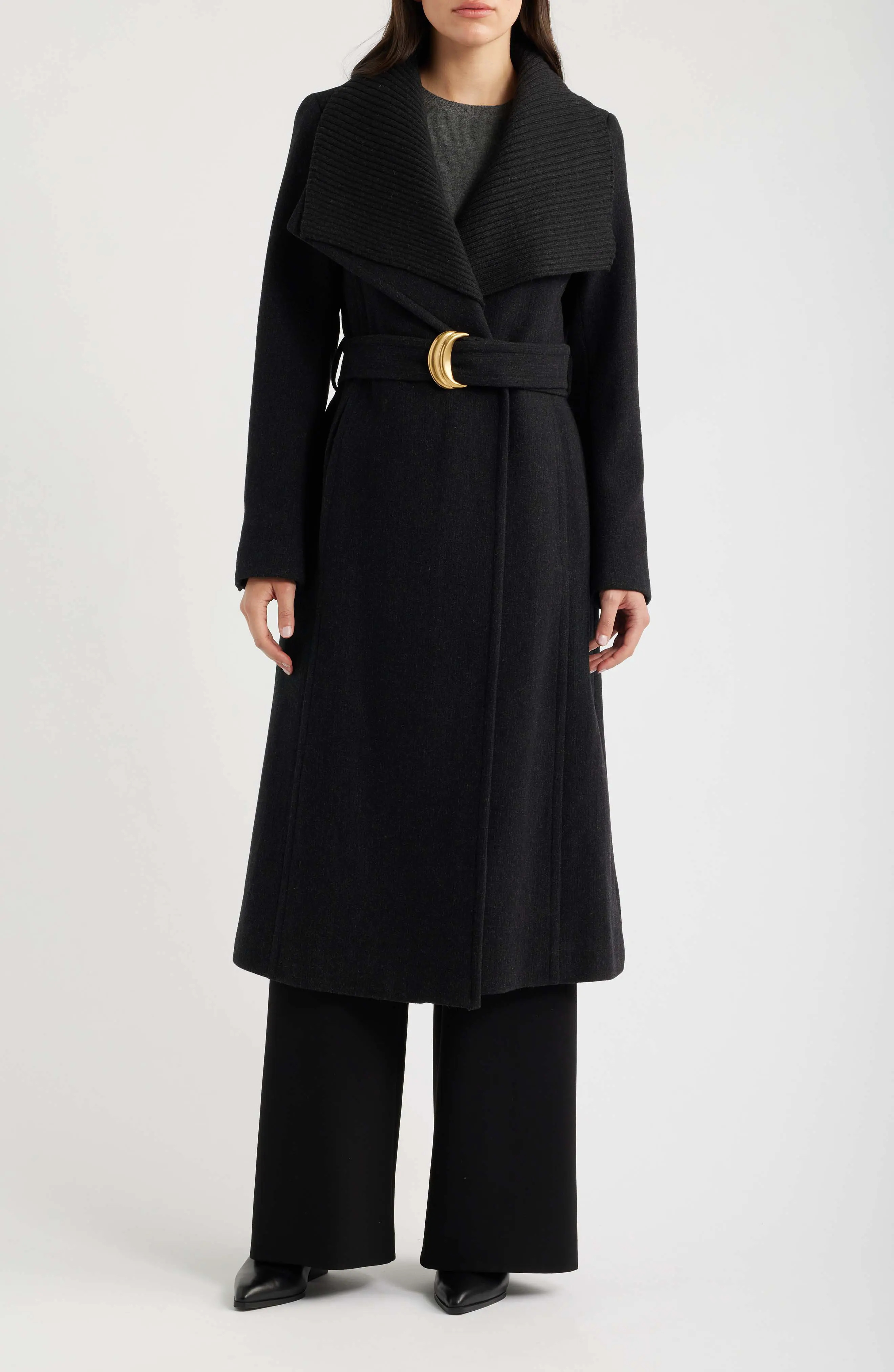 Ribbed Collar Belted Coat (Women) | Nordstrom | Nordstrom