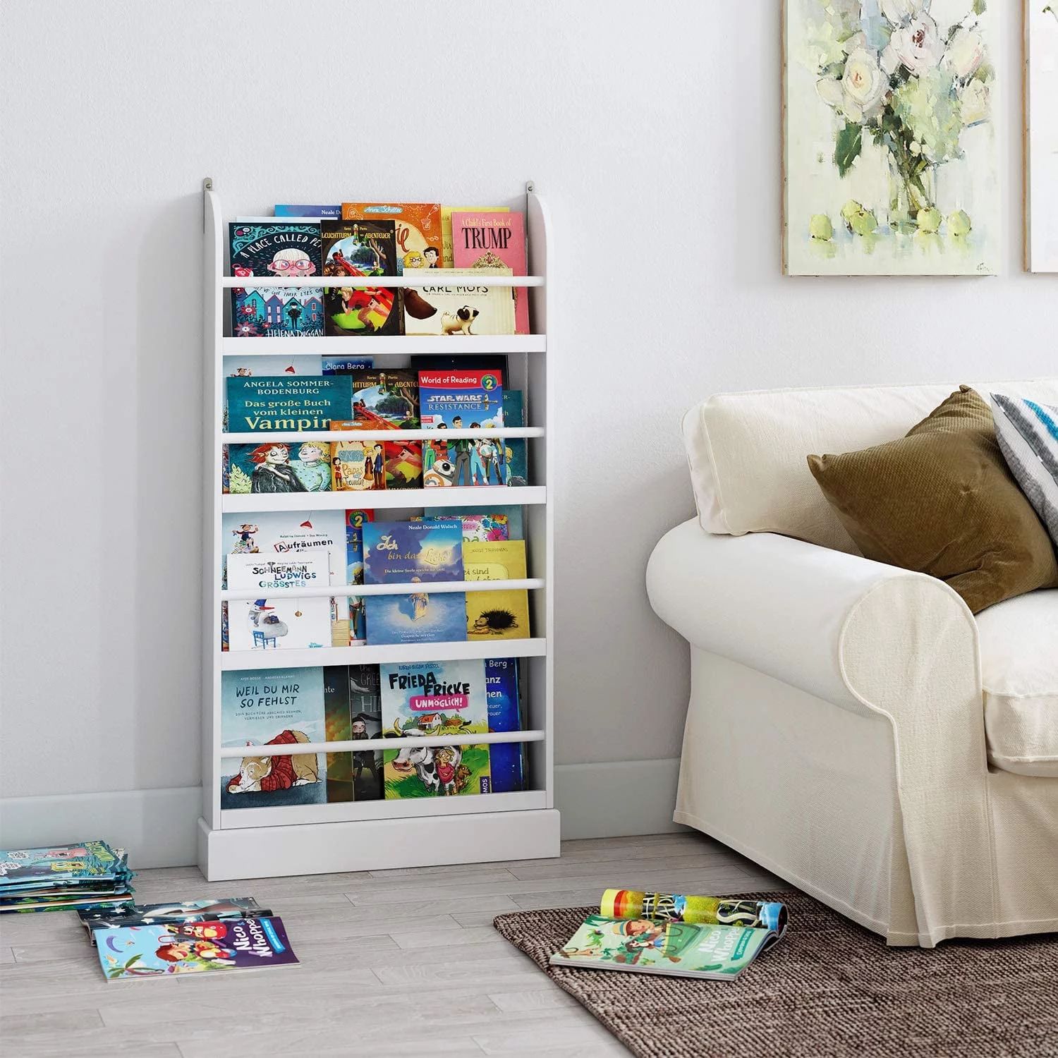 Homfa 4 Tier Kids Bookshelf, Wall Storage Bookshelf Organizer for Playroom Kids Room, White Finis... | Walmart (US)