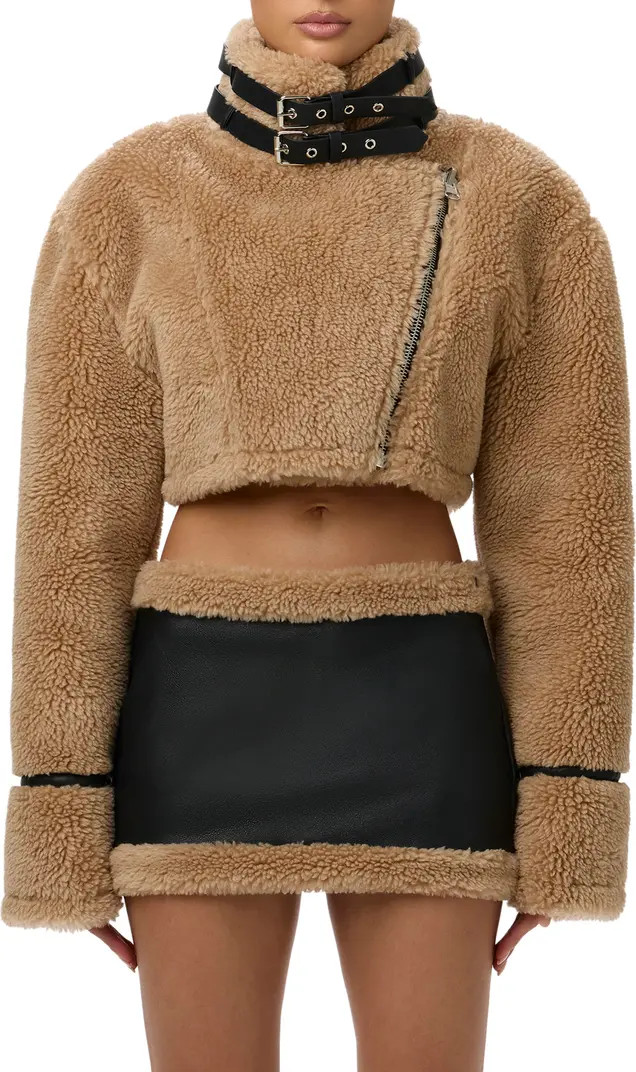 Naked Wardrobe Reversible Faux Shearling Crop Moto Jacket | Nordstrom | Nordstrom